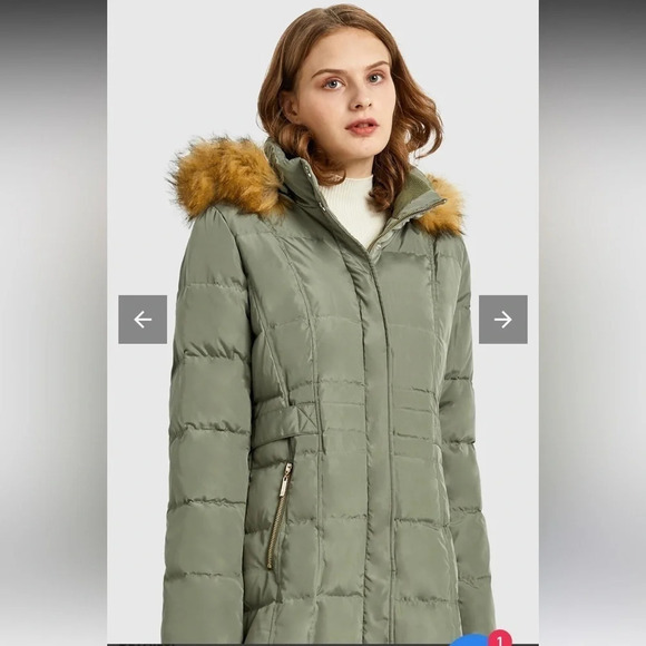 NWT Orolay Long Faux Fur Hooded Down Coat in Armygreen size XS - Picture 8 of 12